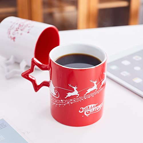 Bruntmor Red & White Christmas Coffee Mugs With Star Handle Set Of 6 | Large-Sized Christmas Mugs 14 Ounce New Year Holidays Novelty Christmas Cups - Decorative Diy Christmas Cute Mugs For Hot Or Cold #TOP6