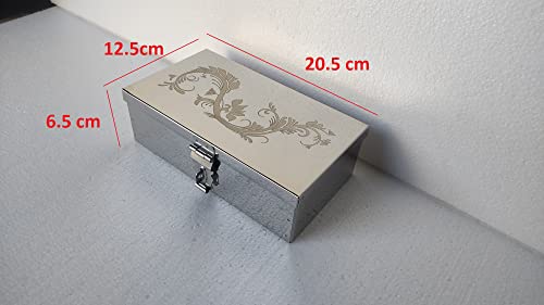 Image of Stainless Steel Steel Storage Boxes,Cash, Pooja Peti,Organizer,Safe Locker Box 8 Inch Storage Box (Steel) W-8 inch, H-2.50 inch, L-5 inch Cash Box With Laser Print Design (Small)