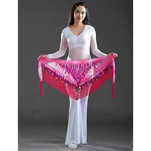 Aivtalk Saia feminina transpassada para dança do ventre, lenço de quadril, com lantejoulas, cinto ci