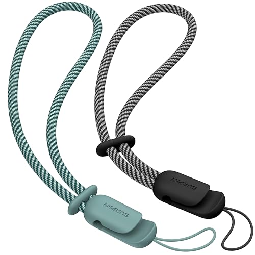 SURPHY 2 Stück Handykette Kurz Universal Handschlaufe Handy Verstellbares Handyanhänger Handyband Schlüsselband für Kopfhörer Handyhülle USB-Stick Kamera Schlüsselanhänger Schwarz & Grün