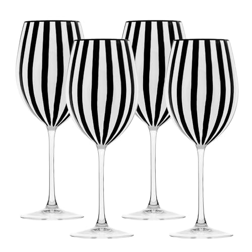 Image of 10 Strawberry Street Black & White Stripe Glassware, Red Wine, Set of 4