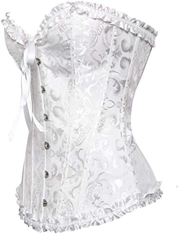 KSHUN Women Plus Size Corset Bustier Tops Sexy Lace Up Overbust Bustier Bodyshaper (White,Small) - 3