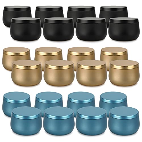 Candle Tin 24 Piece, 8 oz, 3 Color Candle Containers, Candle Jars for Candle Making, DIY Candle Can Set for Candles Making,Christmas Arts & Crafts, Storage for Candy, and Gifts (Black,Gold,Blue)