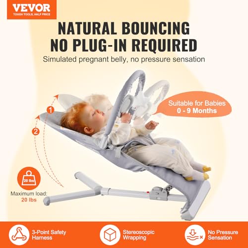 image for VEVOR Baby Bouncer, Folding Bouncer Seat for Babies 0-9 Months, Portab