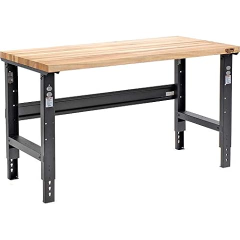 Global Industrial Adjustable Height Workbench C-Channel Leg, 60" W x 30" D, 1-3/4" Birch Top Square Edge, Black Cover