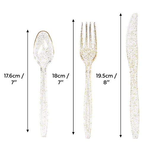 Couverts en plastique avec paillettes dorées solides pour fêtes