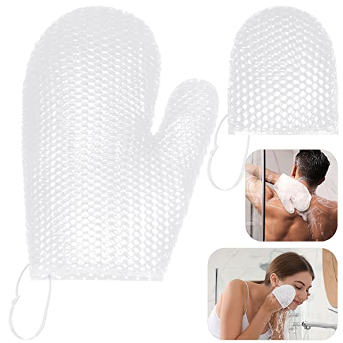 Juego de 2 guantes exfoliantes de panal de abeja, exfoliantes corporales, esponjas faciales para limpiar la piel del cuerpo, ducha, spa de belleza (blanco)