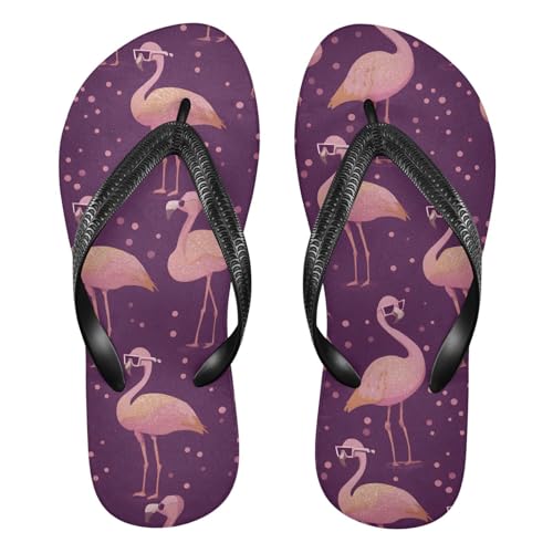ALAZA Wearing Sunglasses with Flamingo Flip Flops for Women Fashion Beach Slippers Comfort Mens Flip Flops Non-Slip Rubber Shower Slippers Sandal for Hotel Travel Sport,XS