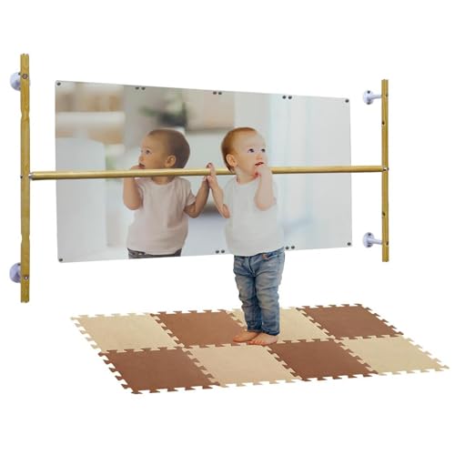 Image of Montessori Coordination Mirror Set with Mat - Pull Up Bar and Mirror for Babies, Toddlers | Develop Motor Skills Self-Discovery | Hardware | Plexiglass Acrylic Safety & Powder Coated Steel Bar