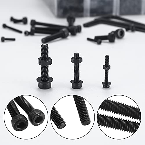 1080 Pcs M2/M3/M4 Hex Socket Screws, Bolts and Nuts, Washers Assortment Kit, Black Alloy Steel Hex Head Screws - Image 4