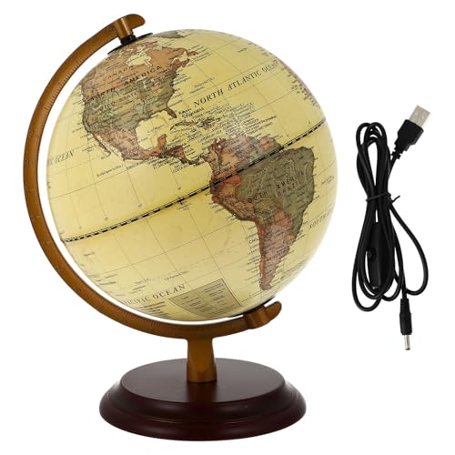 iplusmile Globo Terráqueo Decorativo Retro con Luz LED Adorno de Escritorio Educativo Inglés Lámpara USB para Oficina y Hogar Vintage Resistente y Práctico