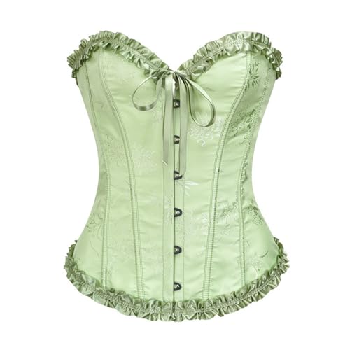 Generisch Korsett Grün, Damen Vollbrust Corsage Korsett Top Gothic Vintage Corsagen Bustier Corsette Faschingskostüme Karneval Kostüm Halloween...