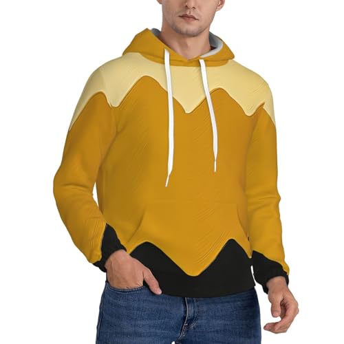 Men's Fleece Pullover Hoodie Long Sleeve Hooded Mustard Yellow and Black Sweatshirt Casual Shirts With Pockets