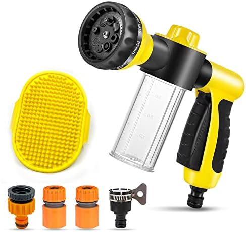 Pup Jet Dog Wash Hose Nozzle Foam Sprayer Dog Horse Sprayer Wash Hose Attachment Soap Dispenser Bottle Nozzle Sprayer Washing Shower Pet Bathing Tool(yellow)