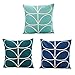 Lieson 3 Housse de Coussin 45x45, Housse Coussin de Canapé Bleu Vert Coussin Moderne Motif Feuilles Simple, Lin