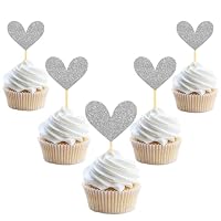 24 Toppers Cupcake Cœur Brillant - Décoration Saint-Valentin, Mariage, Anniversaire - Non Comestible (Rose)