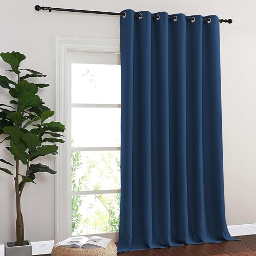 NICETOWN Room Divider Curtain 132 Inches Long, Wide Blackout Sliding Door Curtain for Bedroom, Room Darkening Privacy Window Covering for Patio Door (1 Panel Set, Moroccan Blue, 80 x 132 Inch)