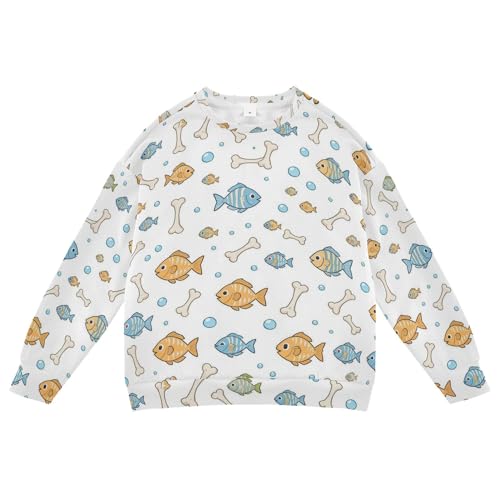 JUNZAN Cute Cartoon Fish White Big Girls Pullover Hoodie Fleece Sweatshirt With Hoodie Sports 4T