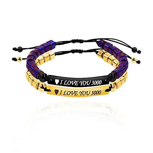 Generic I Love You 3000 Bracelets Engraved Name Id Purple Gold Hematite Beads Handmade Braided Bracelets For Men Women Couples Y1452 #TOP18