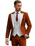 CKGJLJ Burnt Orange Suit for Men Slim Fit Men Tuxedo Suit Set 3 Pieces Sets Regular Fit Formal Wedding Suits for Groom Burnt Orange Suit Mens Three Piece Prom Suits for Son Boy Teens Juniors 3 Piece M
