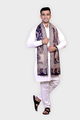 Image of woollen kaani big paisley navy blue stole