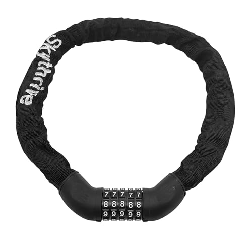 Skythrive Fahrradschloss mit Zahlen und hoher Sicherheitsstufe - 5-stelliges Zahlenschloss, Fahrad KettenSchloss mit gehärteten Stahlkettengliedern, für Elektrofahrräder und Fahrräder (Schwarz)