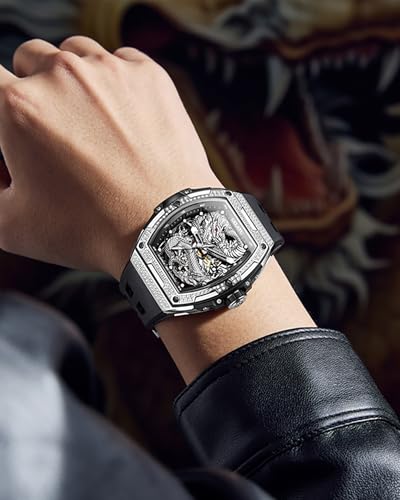 Image of OLEVS Automatic Watch for Men 44MM Large Dial Frosted Gold Octagon Self-Winding Diamond Waterproof Stainless Steel Wrist Watches Tourbillon Skeleton Mechanical