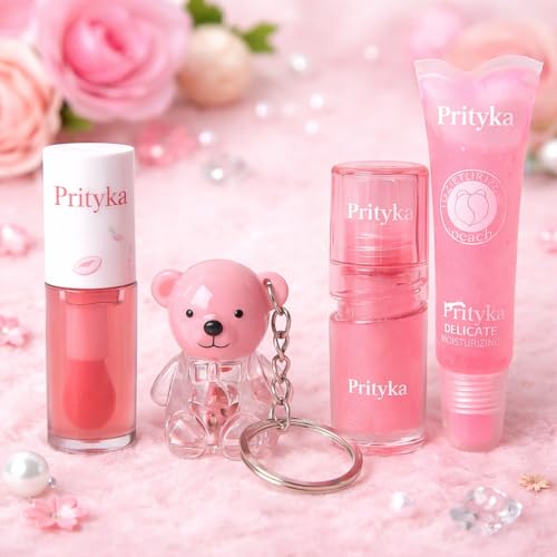 Beauty Viral Korean Kawaii Lip Plumping Hydrating Gloss Combo Set of 4 – Heart, Candy, Toffee & Bottle Shape | pH Waterproof Longlasting Color Changing, Natural Pink Tint | Cute Flavored Mini Lip Gloss Gift for Women (Lip Gloss Combo 4) (Set 7)