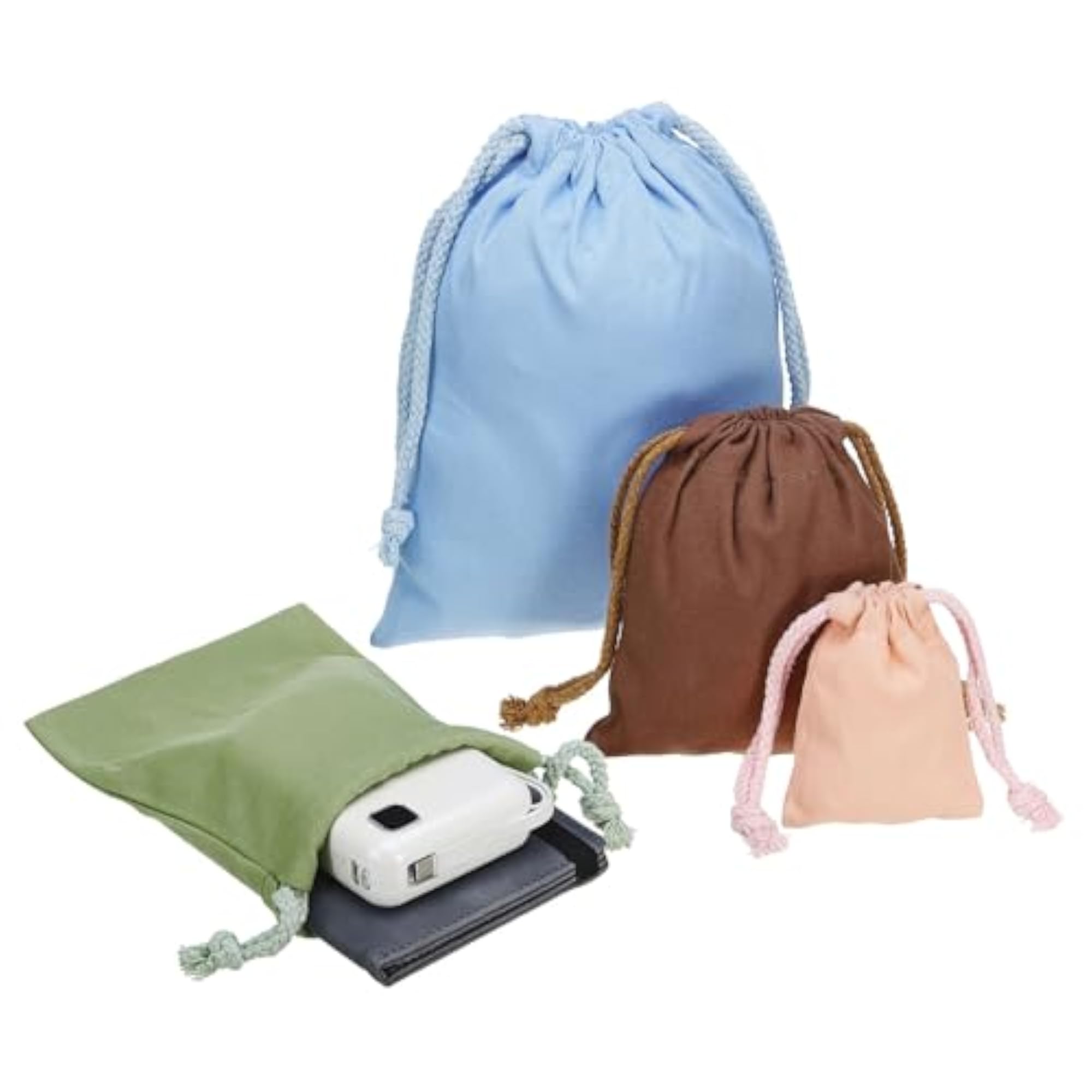 100% Cotton Reusable Drawstring Bags, 12 Pack