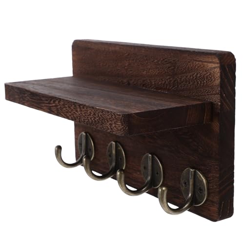 BESPORTBLE Perchero de Pared de Madera Maciza con 4 Ganchos Individuales Colgador de Llaves y Toallas Vintage Estante Rústico para Pasillo y Organización del Hogar