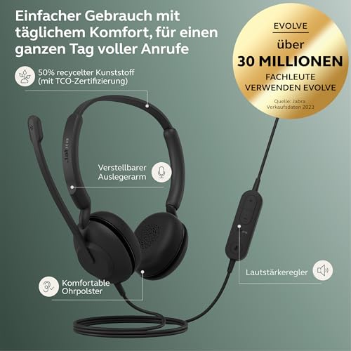 Jabra Evolve 10 Kabelgebundenes Headset mit geräuschunterdrückendem Mikrofon für PC/Laptop - USB-A-Einrichtung - TCO-Zertifiziert - Leichtes Design - Inline-Anruf-/Lautstärkeregler - Schwarz