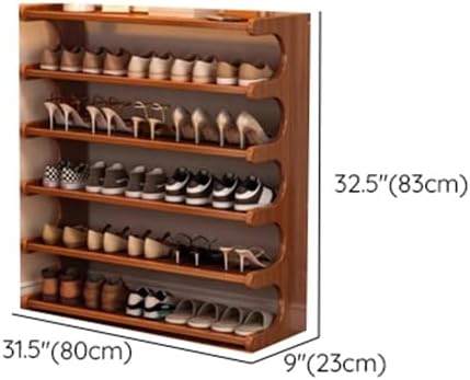 Diagram showing the dimensions of the LITFAD bamboo shoe rack: 31.5 inches length, 9 inches width, 32.5 inches height