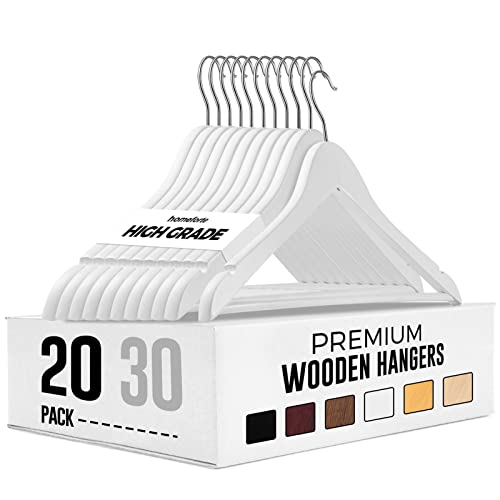 Cozymood Sturdy Wooden Hangers 20 Pack Durable & Slim Clothes Hanger With 360° Rotatable Hook Natural Finish & Notches Wood Hangers Premium Coat Hanger For Closet Clothes Hangers (White) #TOP24