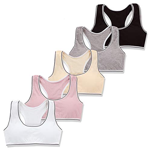 Girls' Bra Developmental Elastic Pure Cotton Solid Color Sports Underwear Vest 5 Pack