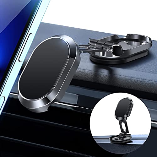 Jtrsl Folding Magnetic Phone Holder,【Super Magnet】【With 2 Metal Plates】 Car Magnetic Phone Holder,【360° Rotation】 Universal Dashboard Car Holder For Iphone,Samsung And Other Phones (Black) #TOP1