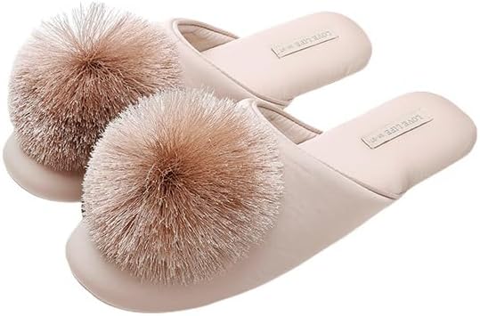 Avilego Elegant Satin Slippers for Women Indoor Outdoor Soft Cotton Slide Sandals Slip-on Shoes Trendy House Shoes with Pompom