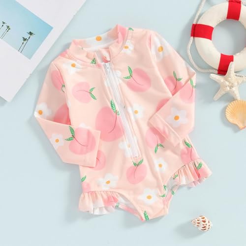 Toddler Girls Swimsuit One Piece Rash Guard Set Long Sleeve Bathing Suits Cute Ruffle Beach Swimwear for Baby Summer3