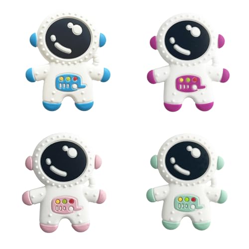 Image of Baby Teething Spaceman Toy for 3+ Months Infants Sucking, Food Grade Silicon Astronaut Styling Teether, BPA Free (4 in 1 Pack)