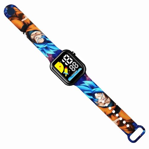 LuminaLux Reloj digital de cuarzo para niños con luces LED, correa de silicona colorida para niños, regalo para niños de 3 a 10 años, Goku, empaquetado en caja de regalo, Multicolor., japonés