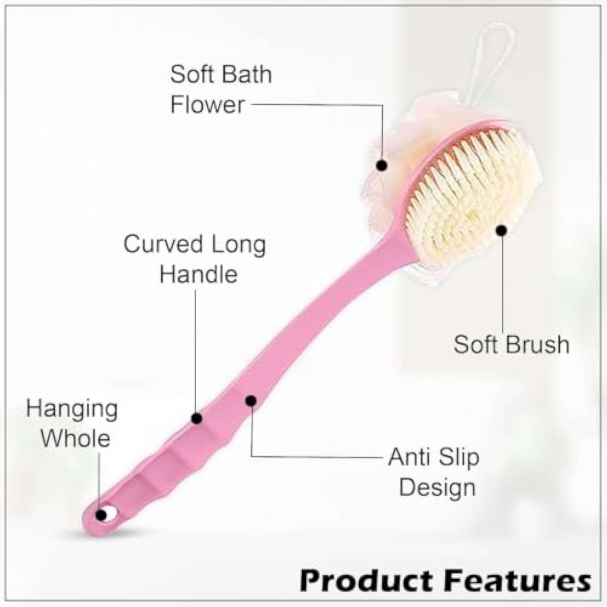 2 in 1 Back Body Bath Brush with Bristles and Loofah