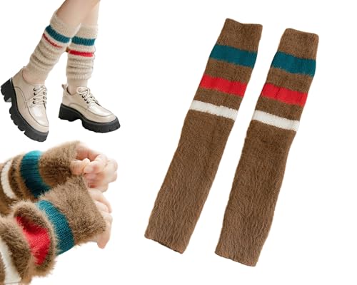 CHUNFO Womens Warm Leg Warmers Cute Calf Wool Cotton Striped Oversleeve Soft Knitted Leggings Casual Athlete Pilates
