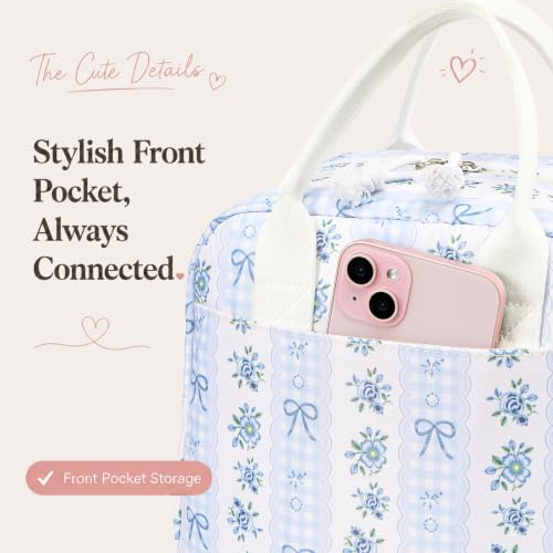 Image of LOVELYWIND Lunch Box for Women, Insulated Lunch Bag, Blue Floral Tote