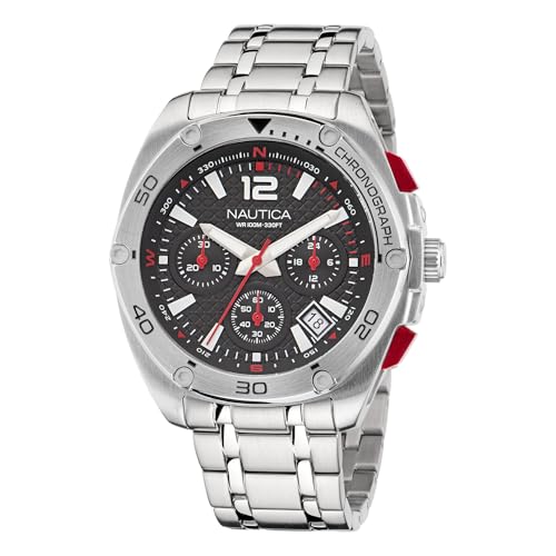 Nautica Reloj Tin Can Bay para Hombre, Plata/Negro/Plateado, Moderno