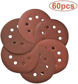 60 Pcs Sanding Discs 5 inch 8 Holes Hook and Loop Sandpaper Disc