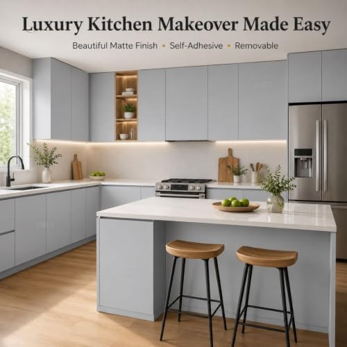 Image of HOME13 Light Gray Wallpaper Matte Light Gray Contact Paper Decorative Peel and Stick Wallpaper for Cabinet Table Door Waterproof Vinyl Self Adhesive (24inches by 72inches, Light Grey Matte Wallpaper)