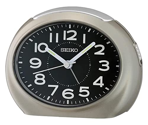 Image of Seiko Elegant Oval Silver Plastic Case Black Dial Analog LumiBrite Alarm Table Clock (Size: 11.2 x 6.8 x 8.8 CM | Weight: 130 gram)