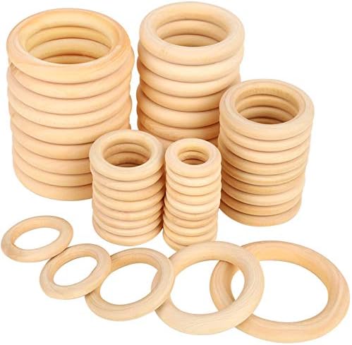 Bestsupplier 50 Pcs Unfinished Solid Wooden Rings for Craft, Ring Pendant and Connectors Jewelry Making, 5 Size