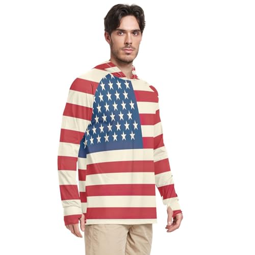 xigua American Flag Men's UPF 50+ Sun Shirts Quick Dry Sun Protection Hoodie With Long Sleeve 372