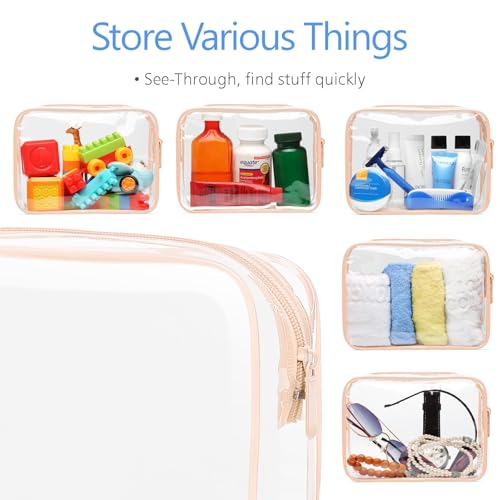 Image of PACKISM TSA Approved Toiletry Bag - 4 Pack Upgrade Color-Edged Clear Makeup Bag, Clear Toiletry Bag For Traveling Fits Various Storage Needs, Pink