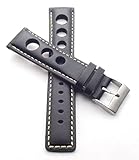 rally trophy download free Schließe: Stahl gebürstet 20 mm Rallye Uhrenarmband schwarz, echt Leder mit Lochung Racing mit weißer Naht